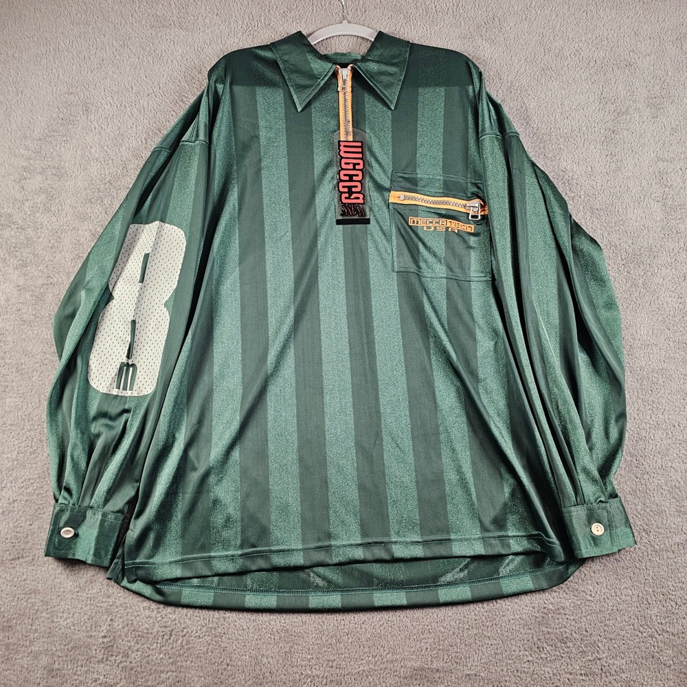 Vintage Mecca USA Green Striped Quarter Zip Jersey Long Sleeve XL Mecca Tech NEW